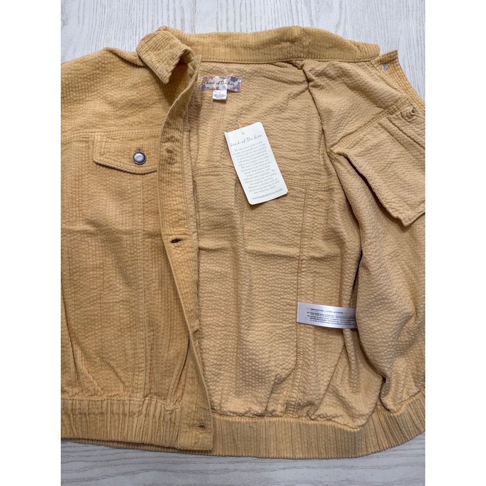 NEW Boutique Yellow Corduroy Cropped Trucker Jacket Women's M Boho Retro Shacket - Picture 5 of 8